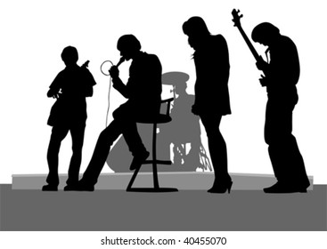 Vector Drawing Musical Group On Stage Stock Vector (royalty Free 