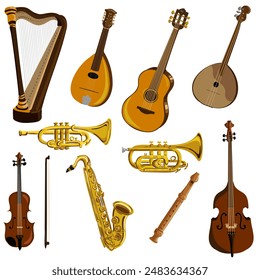 vector drawing musical instruments isolated at white background, hand drawn illustration