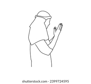 Vector drawing  of Muslim man praying   line art  hand drawn