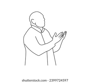 Vector drawing  of Muslim man praying   line art  hand drawn