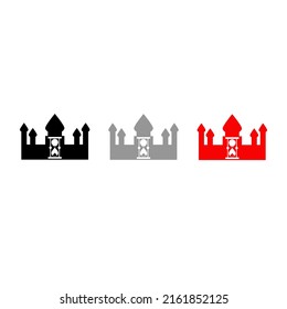 Vector drawing muslim mosque icon with hourglass, silhouette color black gray red flat style