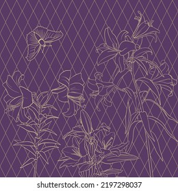 dibujo vectorial fondo natural con flores y mariposa, diseño de cubierta floral, ilustración dibujada a mano