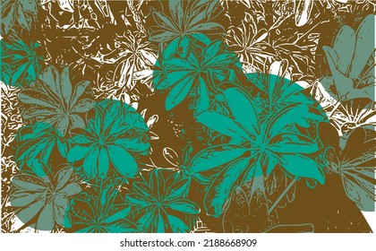 Vector drawing of natural elements leaves and foliage free and colorful geometric designs, outdoor garden elements.