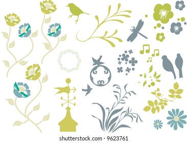 vector drawing - nature and floral set drawing