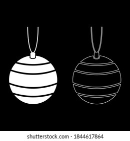 Vector drawing New Year's round ball. New Year's toy silhiuette and contour color white