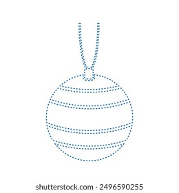 Vector drawing New Year's round ball, dotted line color blue, flat style