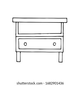 Vector drawing of a nightstand. Sketch style. A linear pattern. Black and white doodles Isolated on a white background. Modern furniture for bedroom, study, living room.