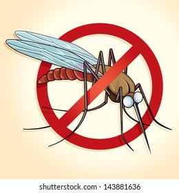 Vector drawing of a no mosquito sign/NO MOSQUITOS/Easy to edit vector files of a no mosquitos sign, mosquito visible under sign, easy to edit groups and objects, delete NO sign isolate mosquito,