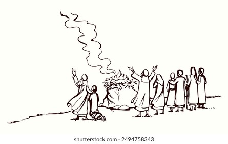 Dibujo de Vector. Noé ofrece un sacrificio a Dios
