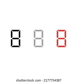 Silueta de dibujo vectorial "número ocho". Color del dígito electrónico negro gris rojo estilo plano