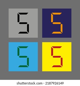 Vector drawing "number five" silhouette. Electronic digit colorful flat style