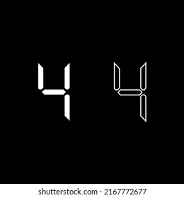 Vector drawing "number four" in circle. Electronic digit color white flat style