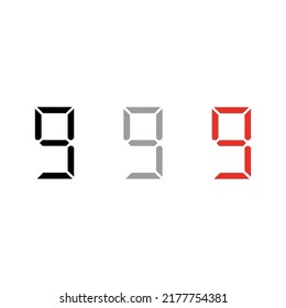 Vector drawing "number nine" silhouette. Electronic digit color black gray red flat style
