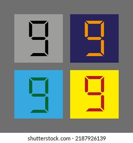 Vector drawing "number nine" silhouette. Electronic digit colorful flat style