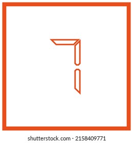 Vector drawing "number seven". Electronic digit contour color orange flat style