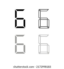 Vector drawing "number six". Electronic digit color black and gray flat style