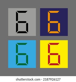 Silueta de dibujo vectorial "número seis". Estilo plano coloreado de dígito electrónico