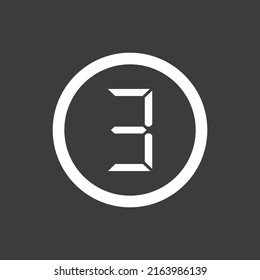 Vector drawing "number three" in circle. Electronic digit color white flat style