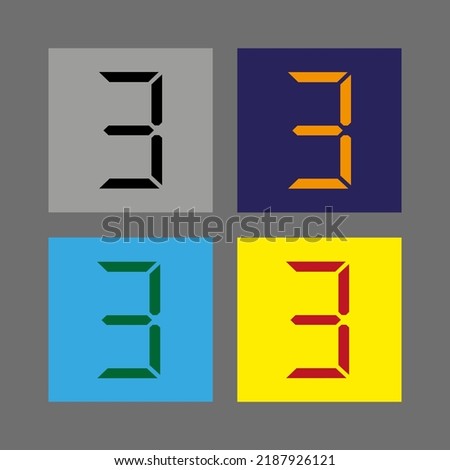 Vector drawing "number three" silhouette. Electronic digit colorful flat style