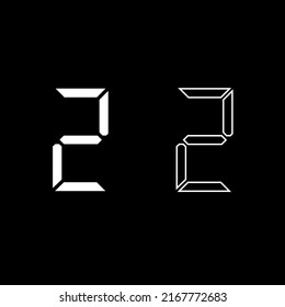 Vector drawing "number two" in circle. Electronic digit color white flat style