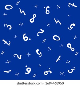 Vector drawing numbers, numbers, abstract illustration on a colored background. Doodle, seamless pattern.