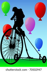Vector drawing old bicycle and color ball