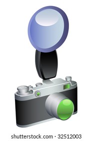 Vector drawing old film camera with flash