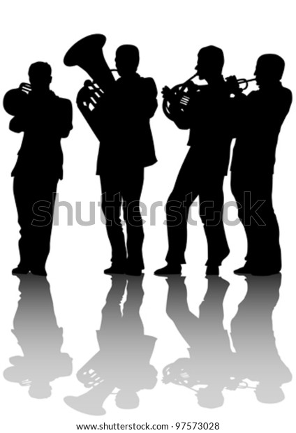 Vector Drawing Old Jazz Orchestra Stock Vector (Royalty Free) 97573028