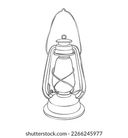 lámpara de queroseno antiguo de dibujo vectorial, ilustración dibujada a mano