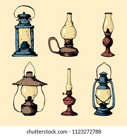 Vector drawing of old lamps. 