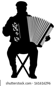 Vector drawing of an old man with an accordion. Property release is attached to the file