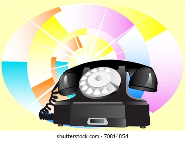 Vector drawing an old phone on a colored background