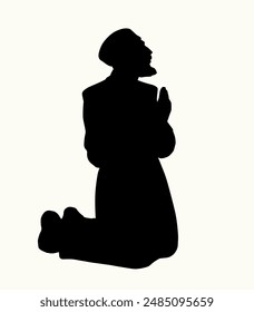 Vector drawing. Old praying man