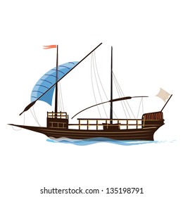 Vector Drawing Old Sailboat: vector de stock (libre de regalías) 135198791