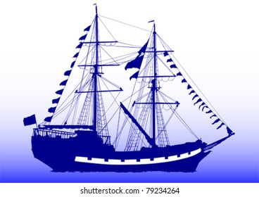 Vector drawing old sailing ship