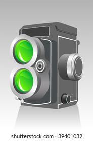 Vector drawing old SLR camera with two lens