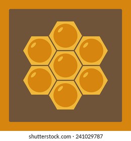 Vector drawing on brown background, yellow honeycomb
