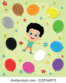 Vector drawing on cute kids and colors