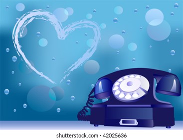 Vector drawing on the fact of loneliness and depression. Telephone on the window