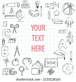 Vector drawing on school objects to type in the middle