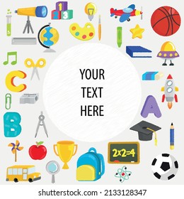 Vector drawing on school objects to type in the middle
