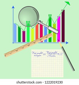 vector drawing on the study of business, construction and study of the graph of profit
