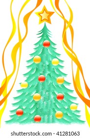 Vector drawing on the theme of Christmas. colored balls on the tree