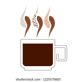 Vector drawing on the theme of coffee. A Cup of coffee with a stylish curly steam.