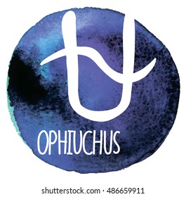 Vector drawing on watercolor background staining. Ophiuchus , signs of the zodiac .