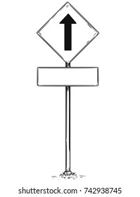 Vector drawing of one way arrow traffic sign with empty blank board.