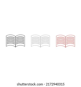 Vector drawing of an open book, color black gray red flat style