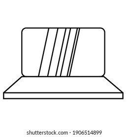 Vector drawing of an open laptop.  A simple linear office accessory icon isolated on a white background.
