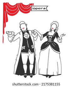 vector drawing opera singers on stage