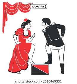 vector drawing opera singers on stage